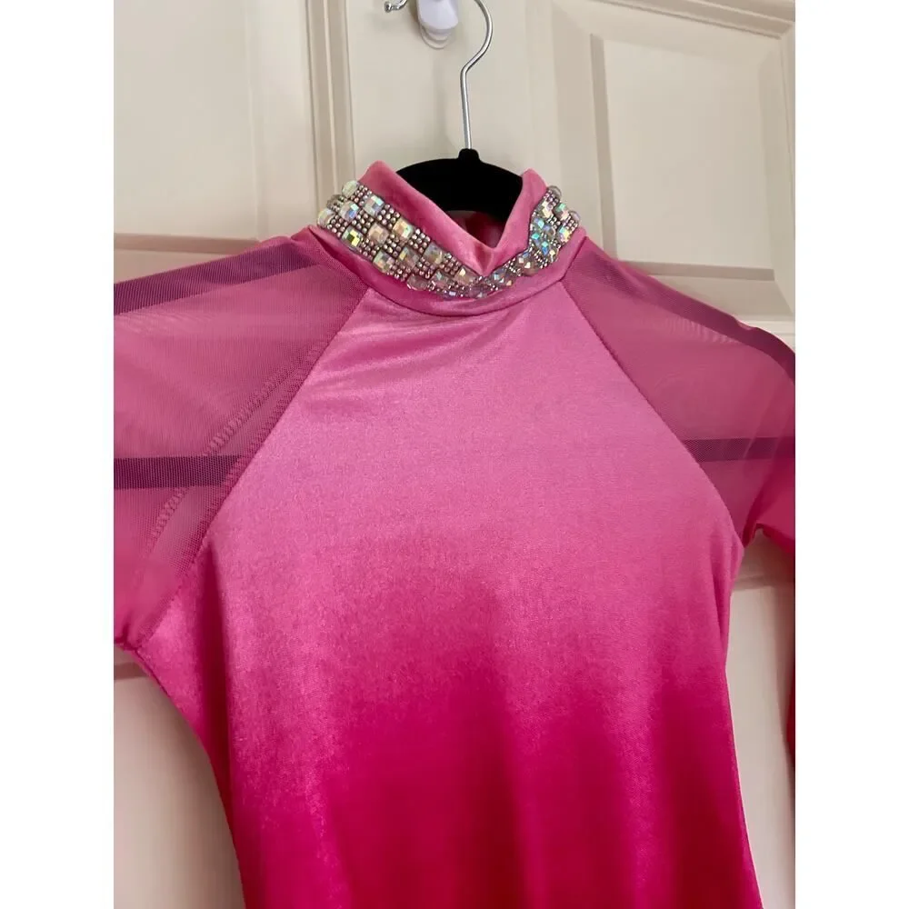 Weissman Pink Velvet Rhinestone Fringe Jazz Dance Costume Girls Medium Child - Picture 9 of 11